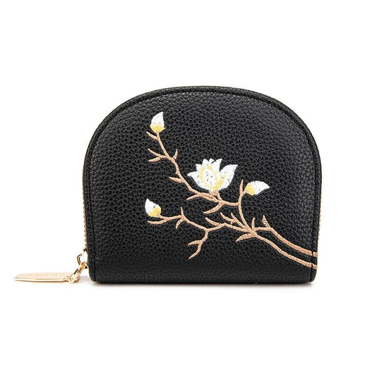 Large Capacity Semicircular Embroidery Id Card Holder - Black