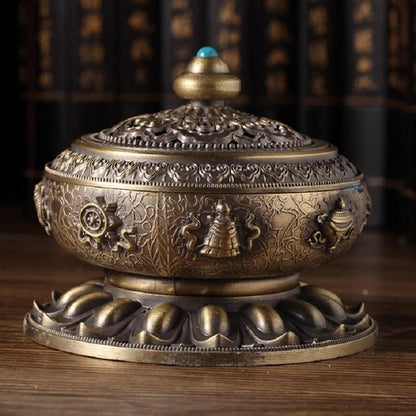 Medium Eight Treasure Incense Burner Decoration - Perfect For Home - Gold