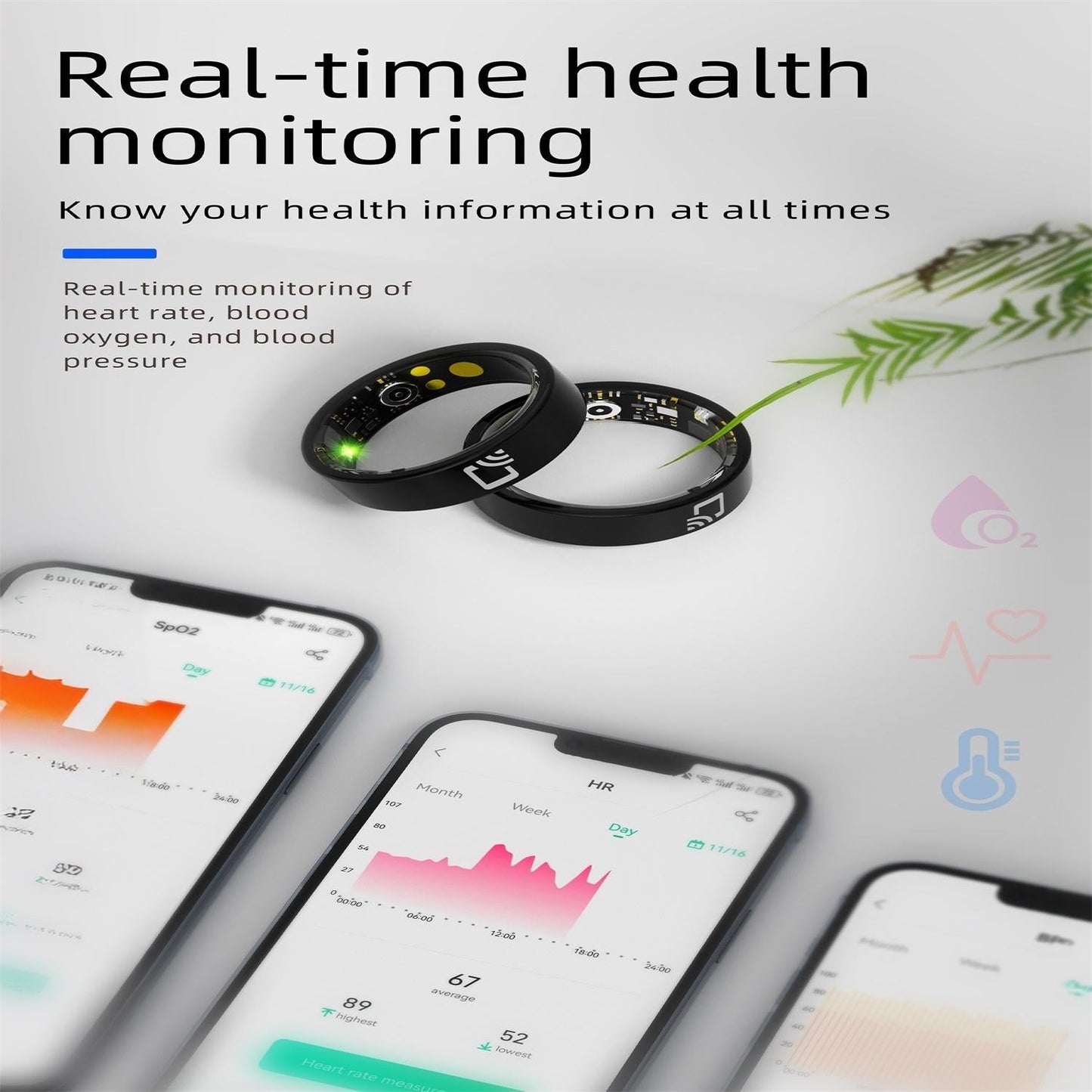 Smart Ring With Heart Rate Blood Oxygen Sleep Monitoring And Multiple Sports Modes - Black Size 9
