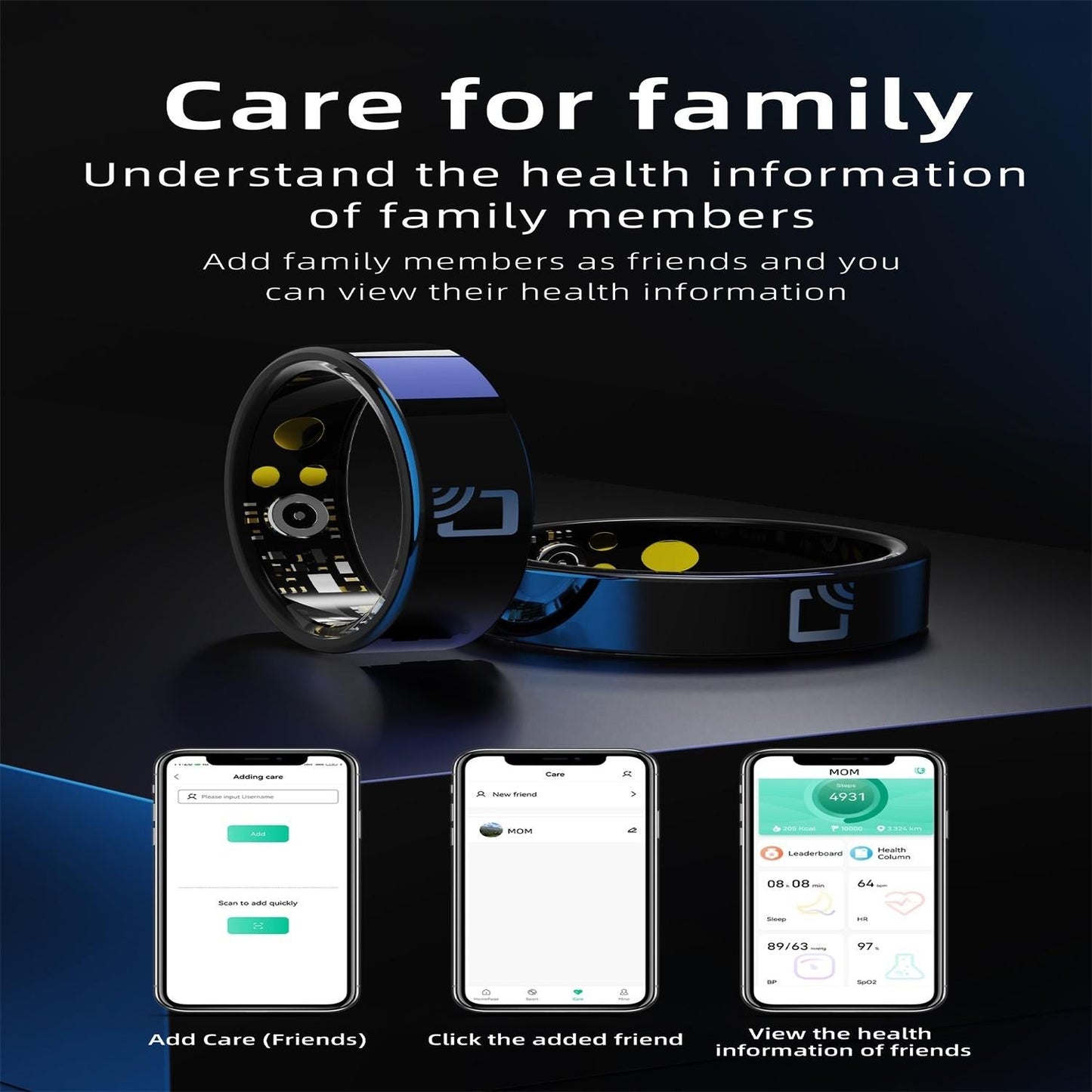 Smart Ring With Heart Rate Blood Oxygen Sleep Monitoring And Multiple Sports Modes - Black Size 9