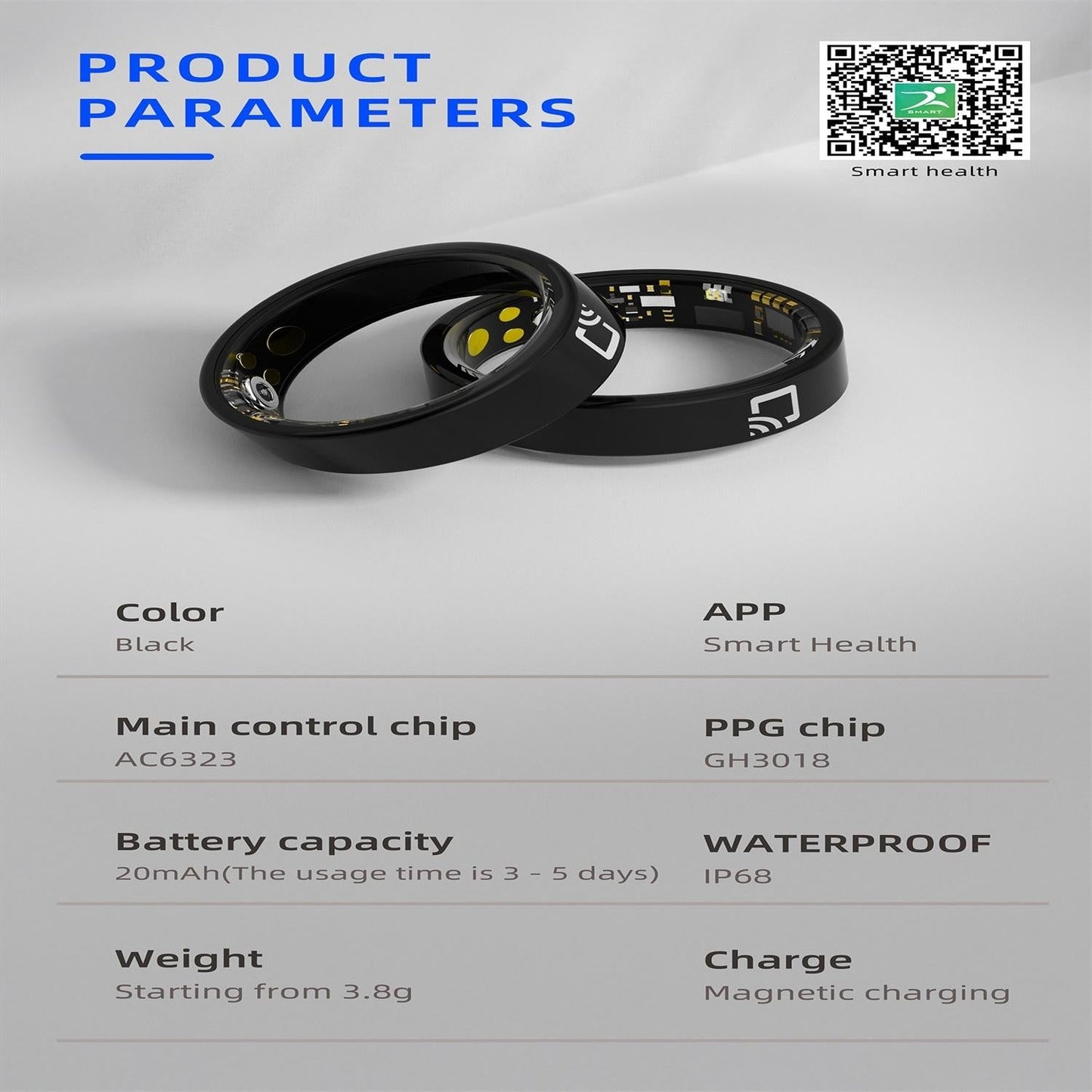 Smart Ring With Heart Rate Blood Oxygen Sleep Monitoring And Multiple Sports Modes - Black Size 9