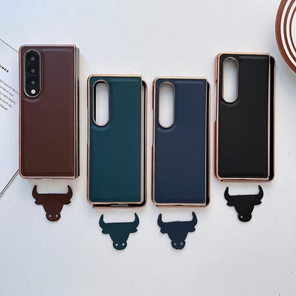 For Samsung Galaxy Z Fold4 5G Xiaoya Series Genuine Leather Plating Case - Black