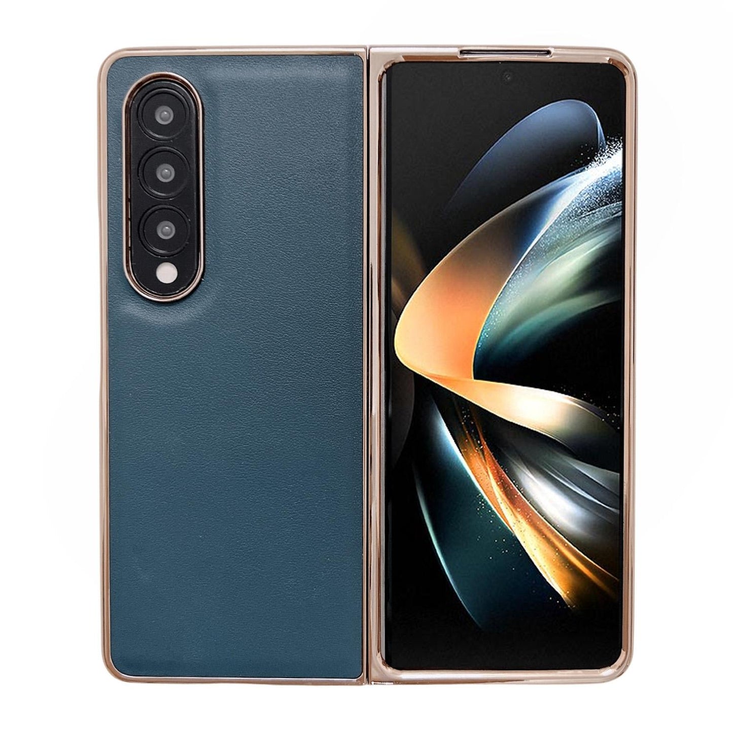 For Samsung Galaxy Z Fold4 5G Xiaoya Series Genuine Leather Plating Case - Black