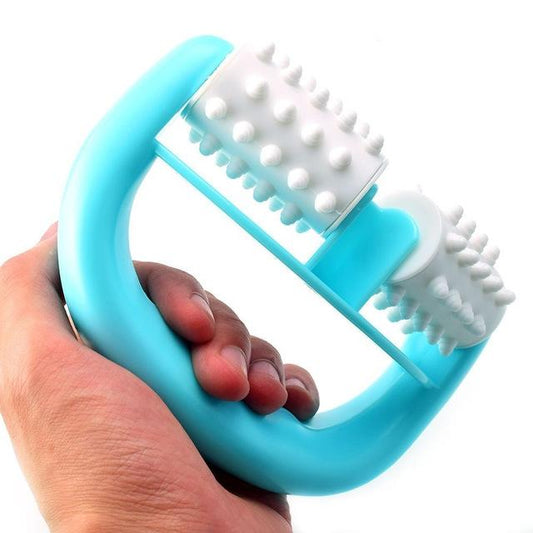 Round Handle Massager Manual Two-Wheel Plastic T9142 - Blue