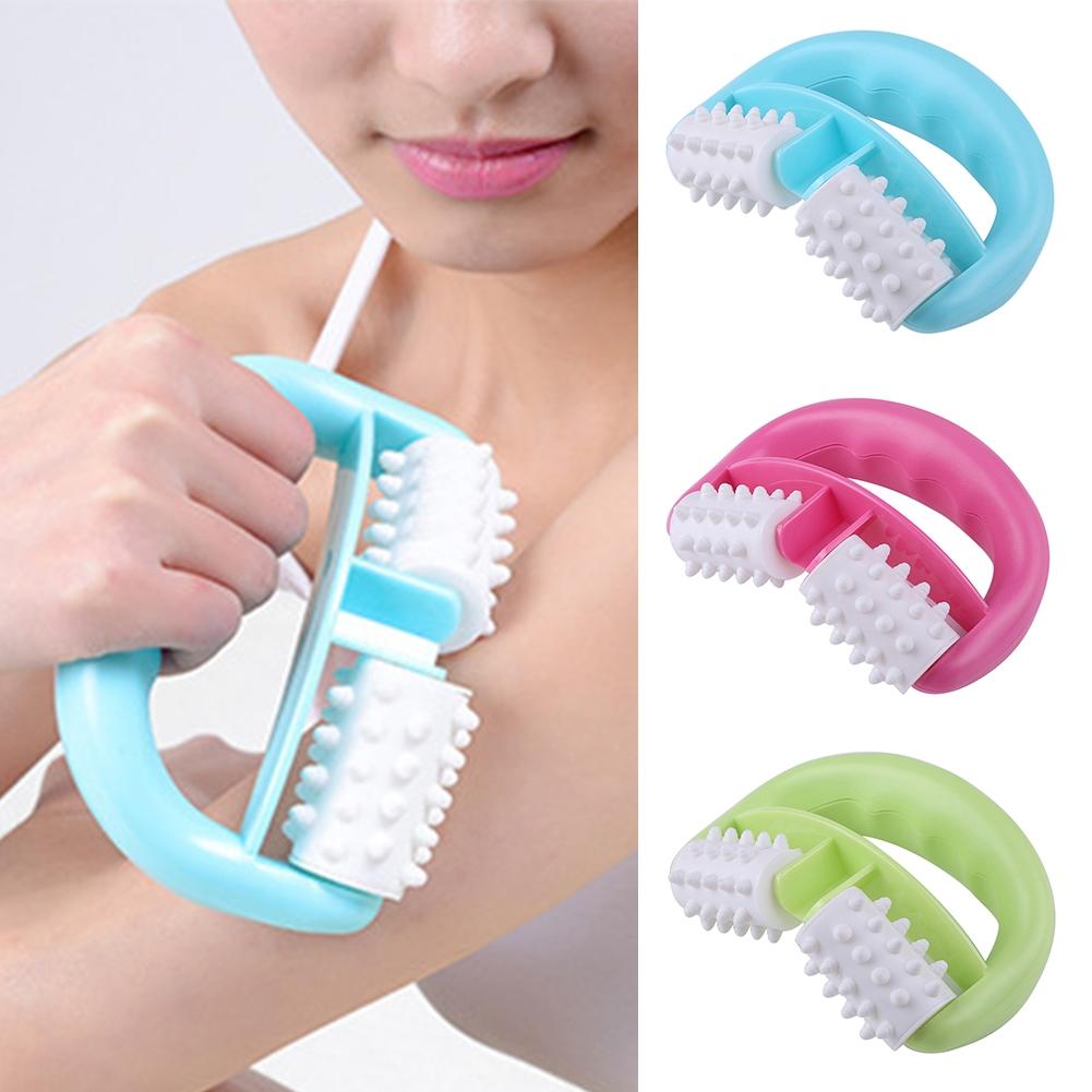 Round Handle Massager Manual Two-Wheel Plastic T9142 - Blue