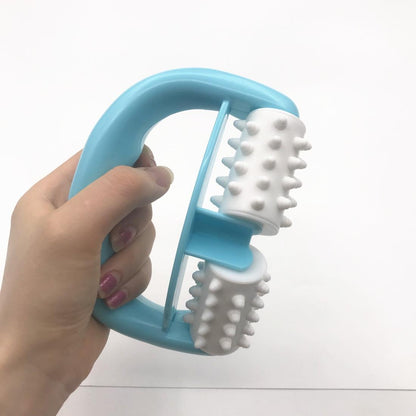 Round Handle Massager Manual Two-Wheel Plastic T9142 - Blue