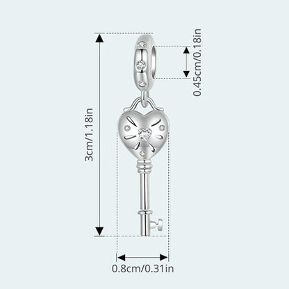 925 Sterling Silver Platinum Plated Heart Key Beaded Pendant
