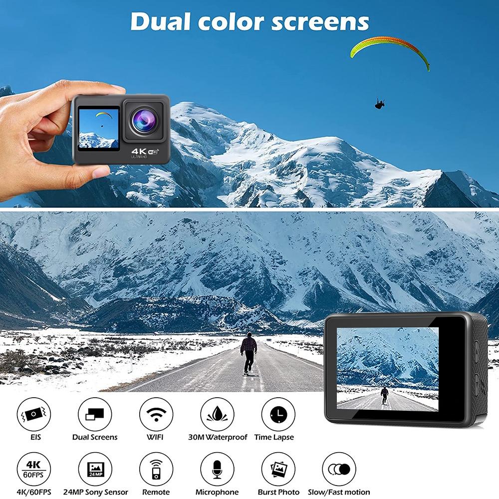 Outdoor Waterproof Dual Screen Wifi Sports Camera with Anti-shake Hd Video