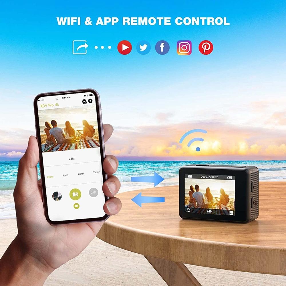 Outdoor Waterproof Dual Screen Wifi Sports Camera with Anti-shake Hd Video