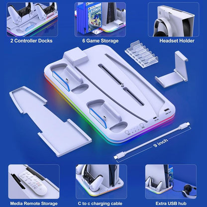 Multi-Functional Cooling Base For Ps5 / Psvr2 Controller With Rgb Lights - White