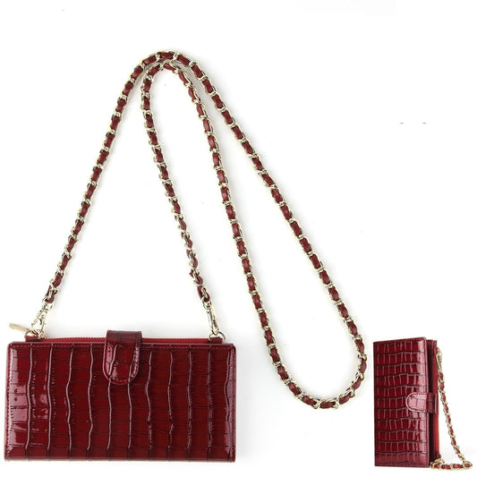 Long Crossbody Mini Shoulder Bag For Coins & Phone - Wine Red