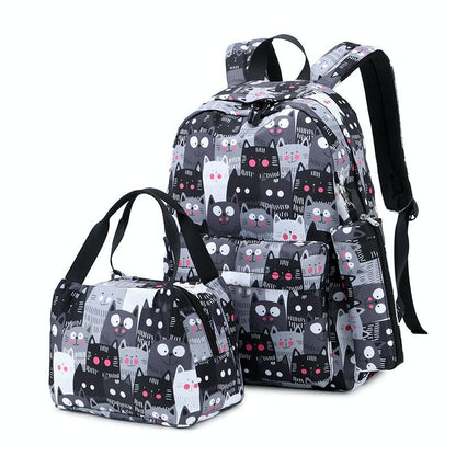Student Backpack Set - Printed Design - Black