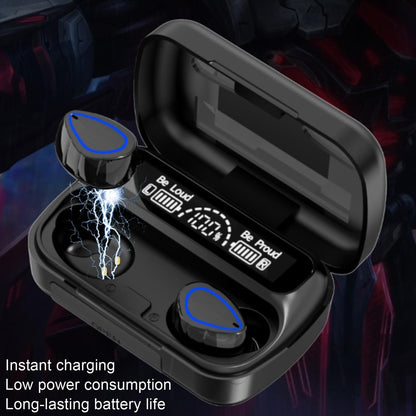 Mini Bluetooth Headset with Charging Bin and Digital Display - Black