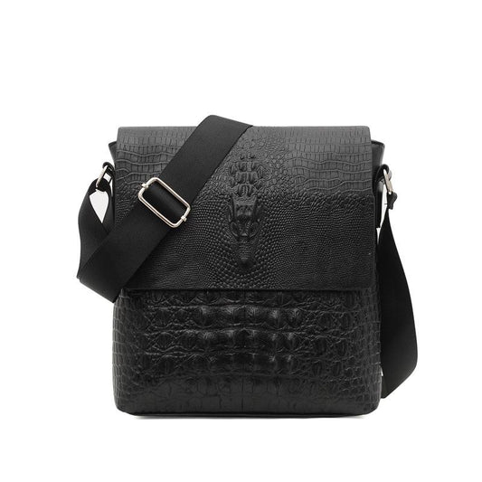 Water Repellent Vertical Leather Shoulder Bag For Men - Black