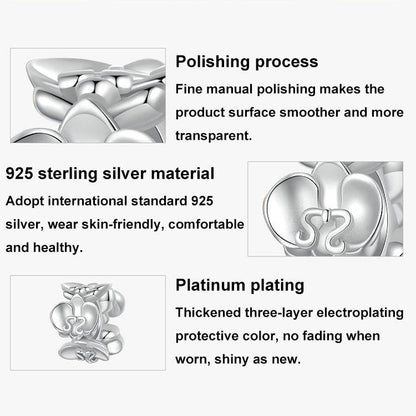 925 Sterling Silver Platinum Butterfly Orchid Flower Beads
