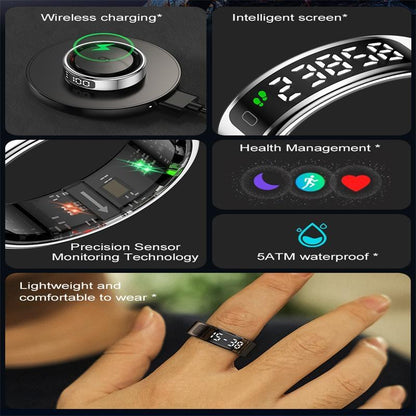 Smart Ring Heart Rate Blood Oxygen Sleep Sports Size 9 - Black