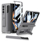 Leather Case with Holder & Pen Slots for Samsung Galaxy z Fold 4 - Thin & Shockproof - Grey