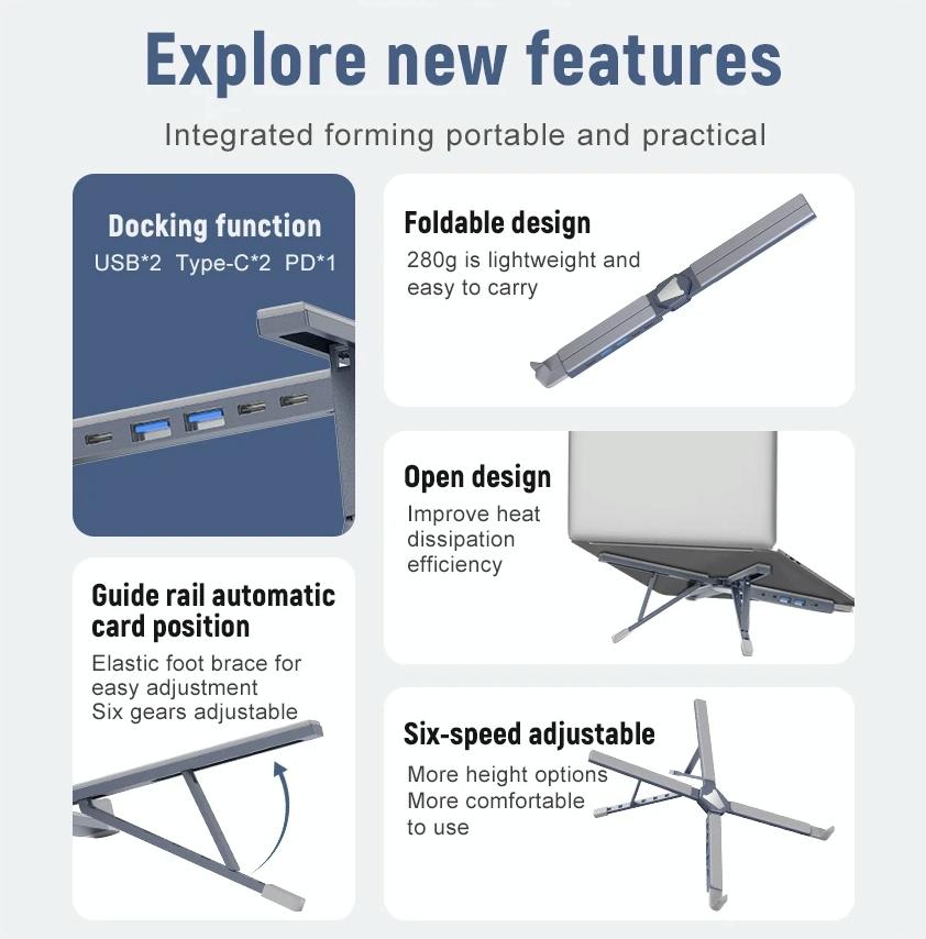 Versatile Laptop Docking Stand with Enhanced Cooling and Folding Design - Silver