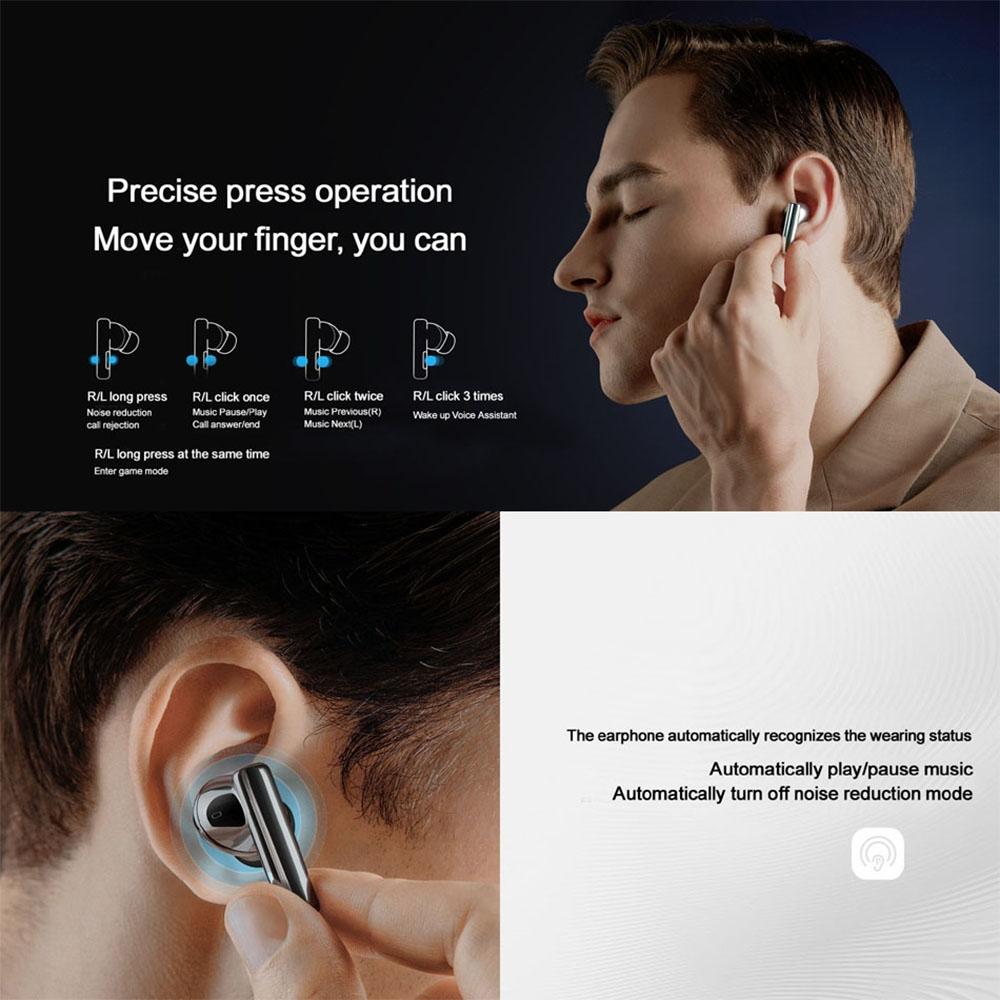 Waterproof Bluetooth Earbuds with Active Noise Reduction - Silver