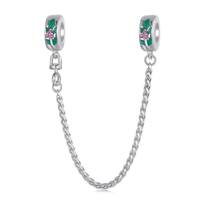925 Sterling Silver Platinum Plated Leaf Safety Chain Bracelet
