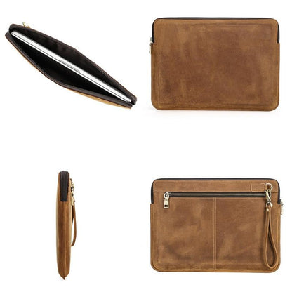 14.2 Inch Leather Laptop Sleeve For Macbook Pro - Black - Brown
