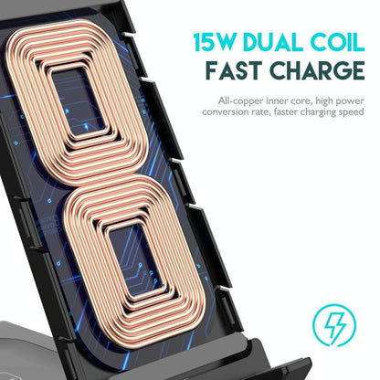 6 In 1 Wireless Charging Stand With Usb C Port & 8 Pin Cable - Black