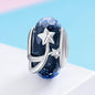 925 Sterling Silver Seasonal Glass Bead Bracelet Charms - Navy Blue