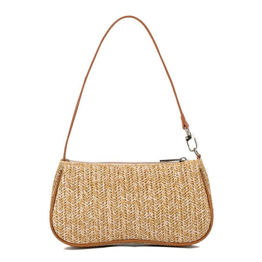 Khaki Woven Straw Shoulder Bag For Women