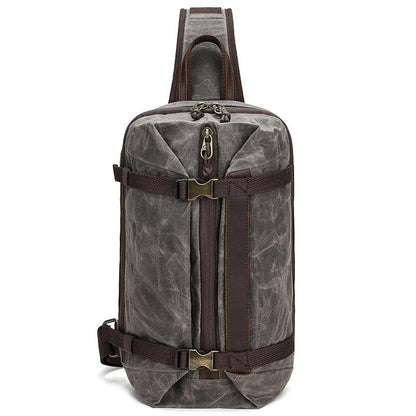 Retro Waxed Canvas Chest Bag Large Capacity Shoulder Crossbody Bag For Men - Grey