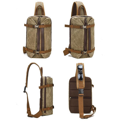 Retro Waxed Canvas Chest Bag Large Capacity Shoulder Crossbody Bag For Men - Grey
