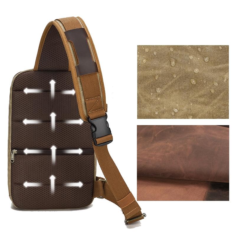 Retro Waxed Canvas Chest Bag Large Capacity Shoulder Crossbody Bag For Men - Grey