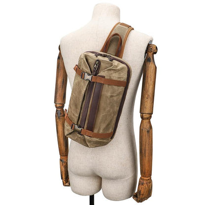 Retro Waxed Canvas Chest Bag Large Capacity Shoulder Crossbody Bag For Men - Grey