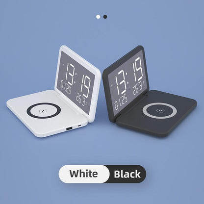Foldable Desk Calendar Clock With Wireless Charger & Alarm - Black