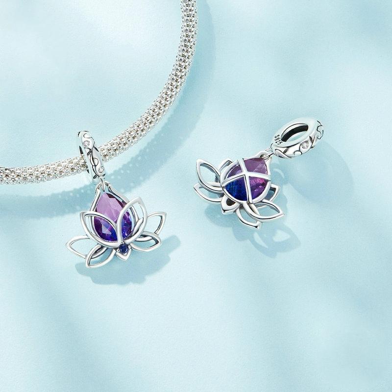 925 Sterling Silver Lotus Pendant Tourmaline Bracelet Beads