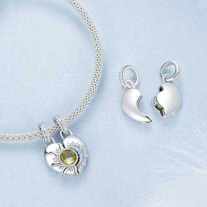 925 Sterling Silver Detachable Sun Moon Heart Pendant