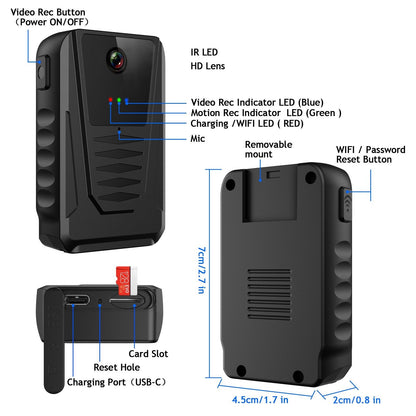 Portable Multifunctional Wearable Camera - 1080P Black