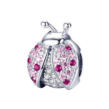 925 Sterling Silver Zircon Ladybug Bracelet / Necklace Set - Silver