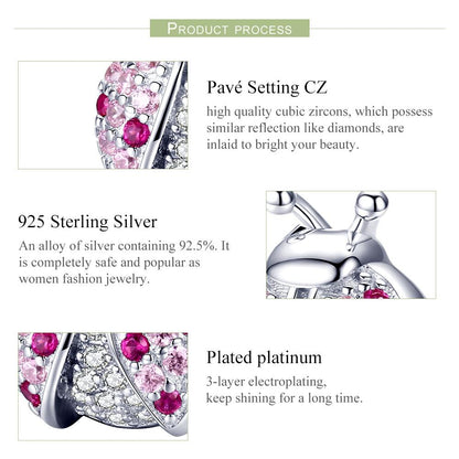 925 Sterling Silver Zircon Ladybug Bracelet / Necklace Set - Silver