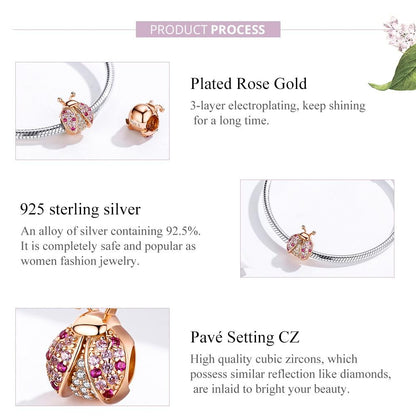 925 Sterling Silver Zircon Ladybug Bracelet / Necklace Set - Silver
