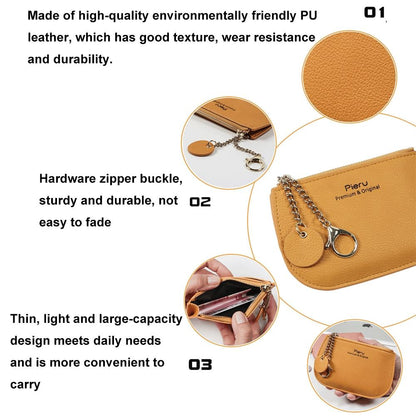 Ultra Thin Zippered Mini Wallet For Women Compact Coin Purse - Yellow