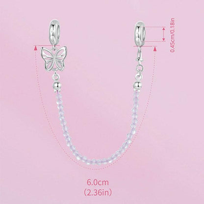 925 Sterling Silver Platinum Plated Butterfly Safety Chain Bracelet