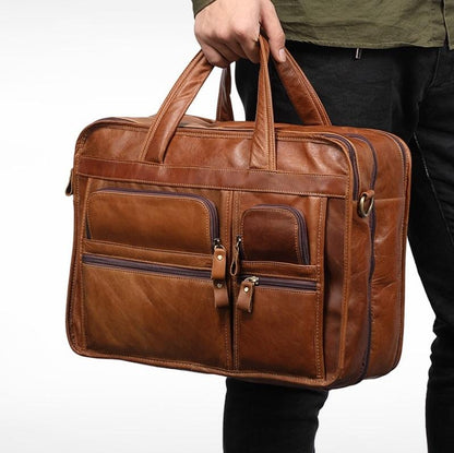 Men 15.6 Inch Business Handbag Casual Singer Shoulder Messenger Bag - Green Oil