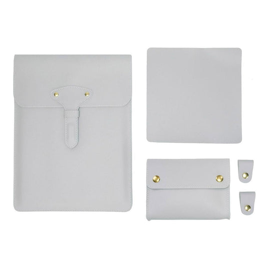 3-in-1 Waterproof Leather Laptop Liner Bag - 13 Inches - Light Grey