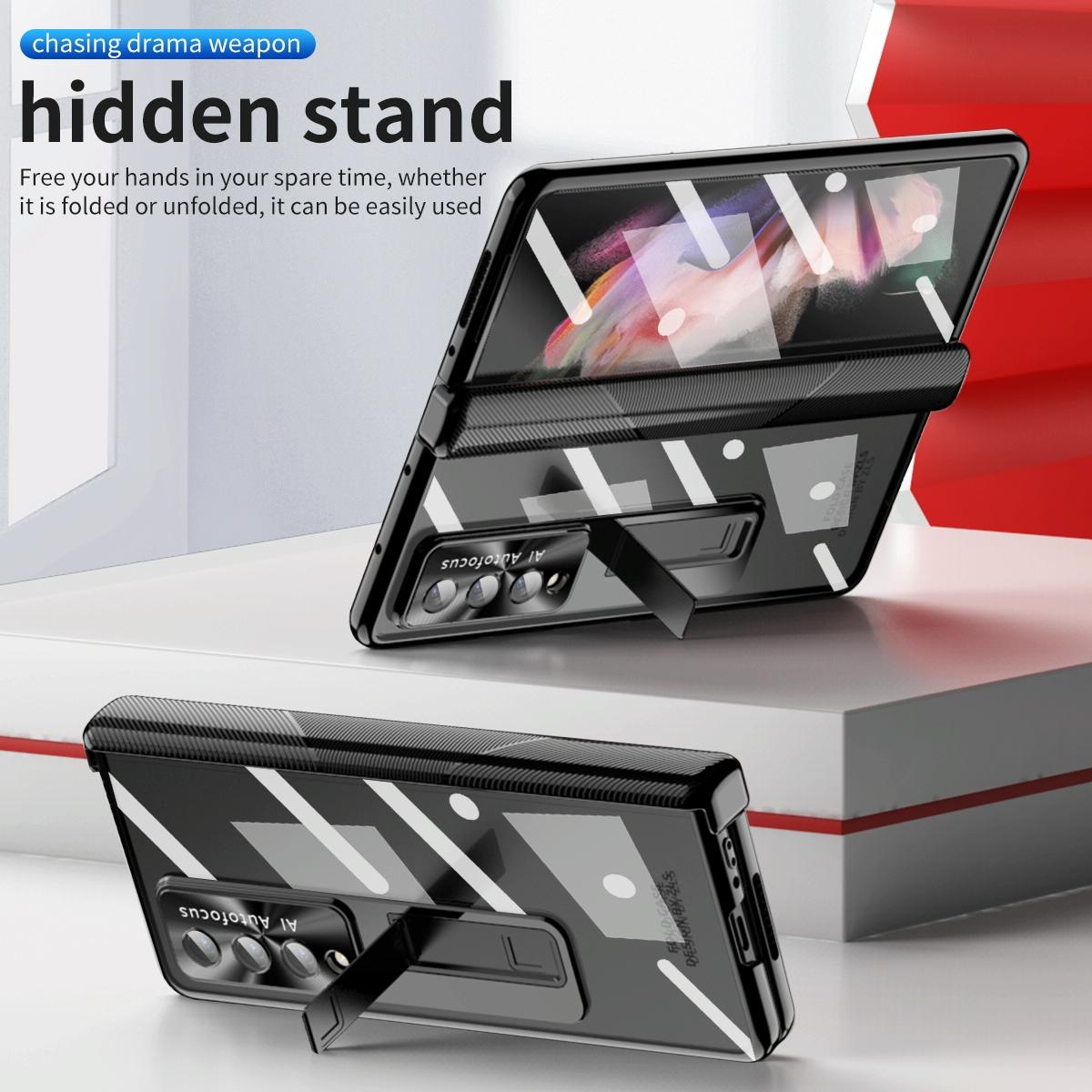 For Samsung Galaxy Z Fold4 5G Magnetic Phone Case With Holder - Plating Finish - Black