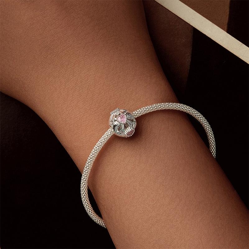925 Sterling Silver Platinum Plated Sweet Bow Diy Beads