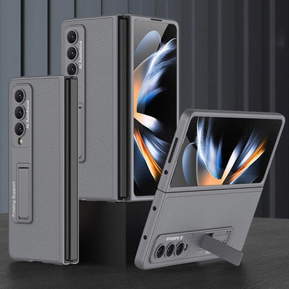 For Samsung Galaxy Z Fold4 5G Leather Case With Stand - Ultra Thin - Cross Texture