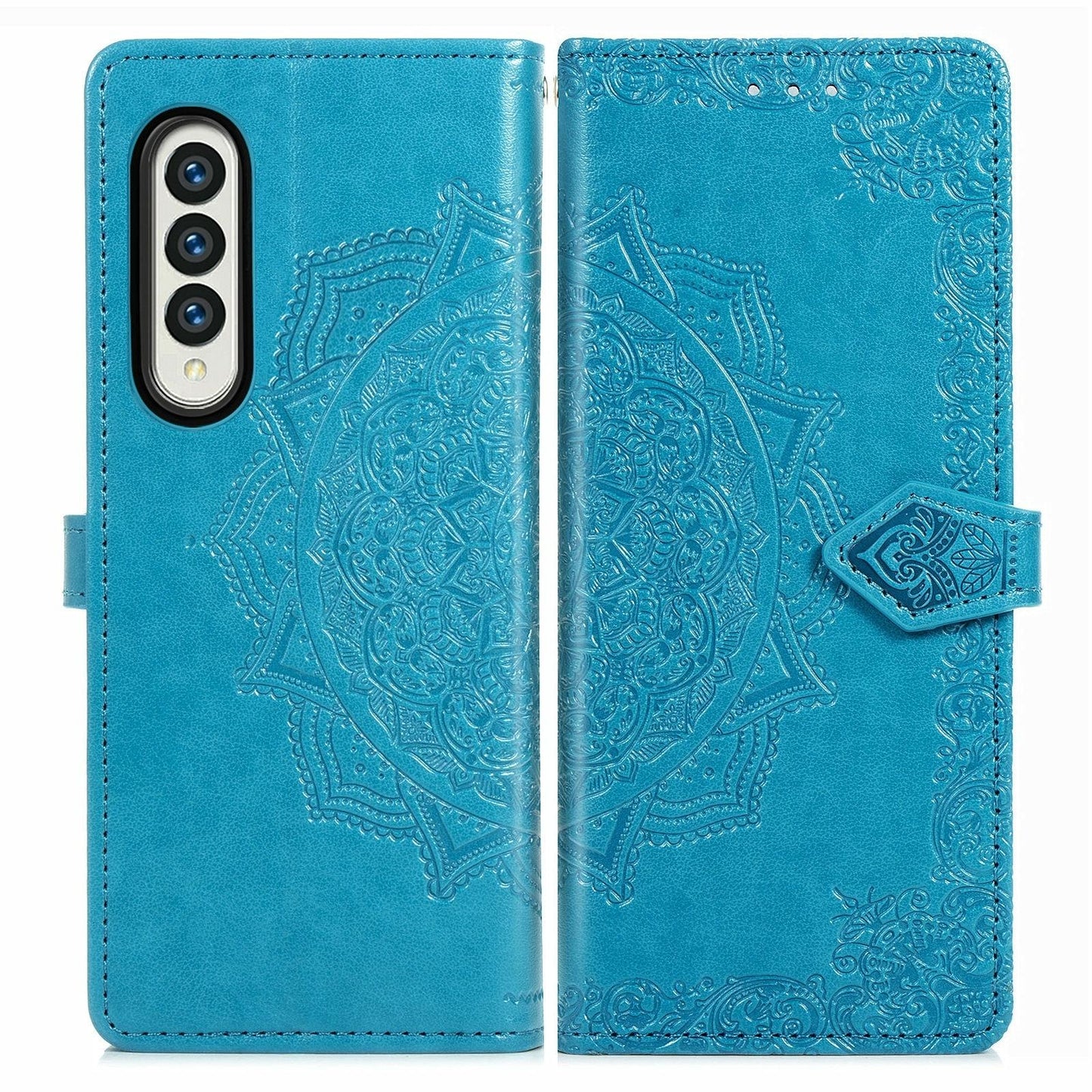 Embossed Mandala Leather Phone Case for Samsung Galaxy z Fold 4 - Black