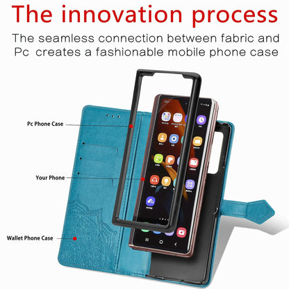 Embossed Mandala Leather Phone Case for Samsung Galaxy z Fold 4 - Black