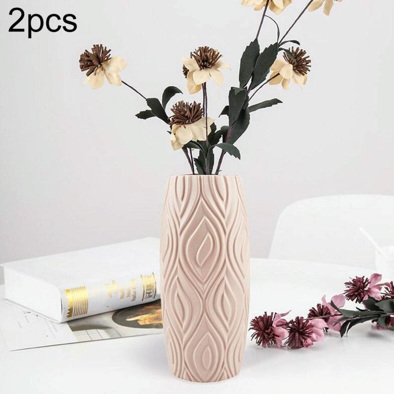 2-Piece Plastic Vase Set For Creative Flower Arrangements Wet And Dry Decor - Pink