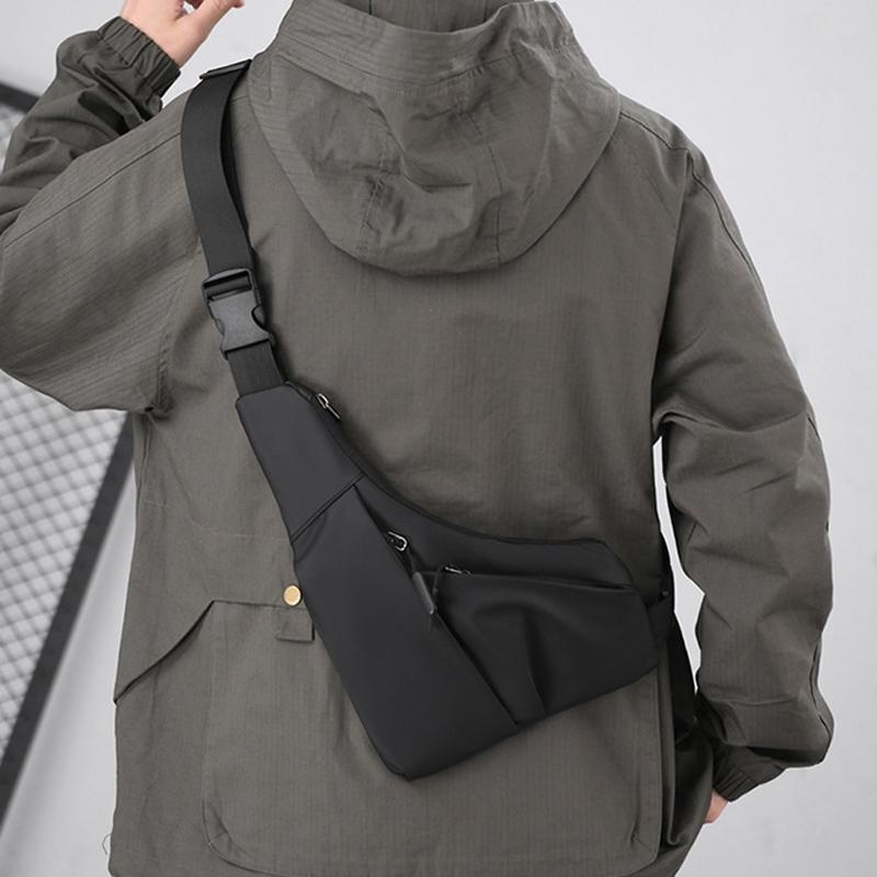 Leather Anti Theft Triangle Bag Secure Crossbody Chest Bag - Grey